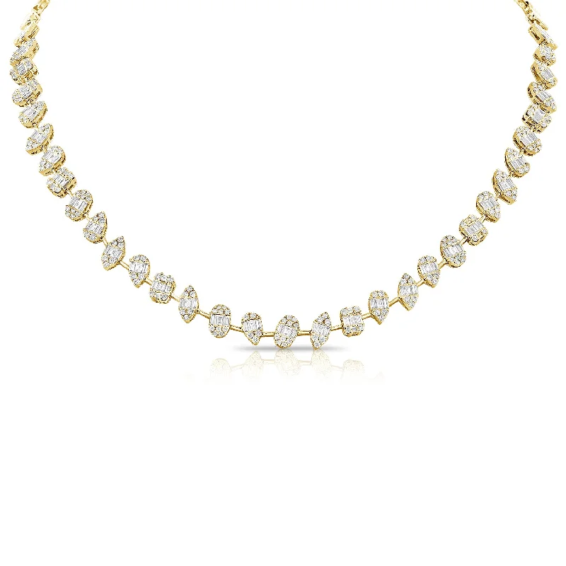 Silver-Plated Necklaces-14K Yellow Gold Diamond Illusion Tennis Necklace