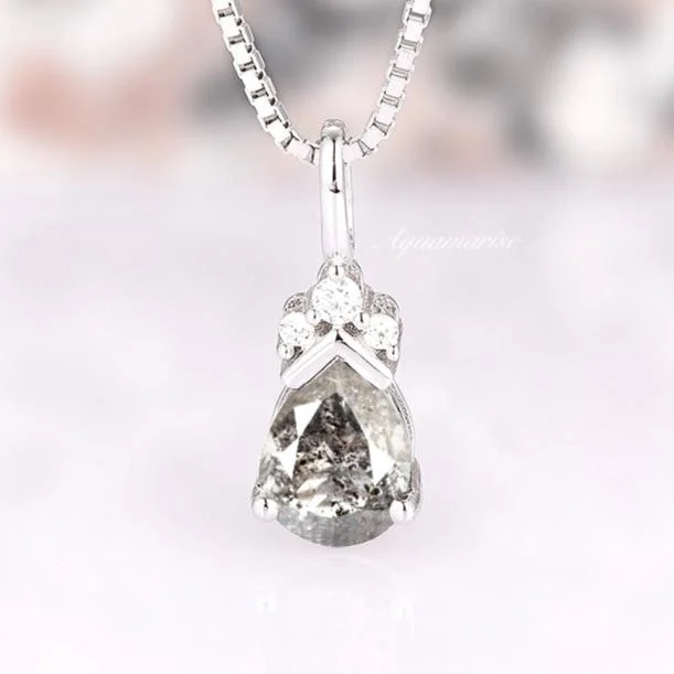 Charm Pendant Necklaces-Galaxy Raw Salt & Pepper Diamond (Herkimer Diamond) Pendant Necklace- Sterling Silver