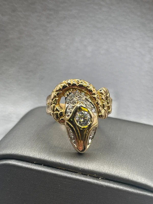 Oval Diamond Rings-A Fabulous 22 Karat Yellow Gold Diamond Snake Ring