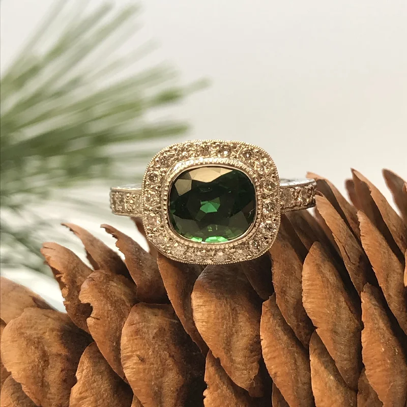 Topaz Rings-Green Tourmaline Halo