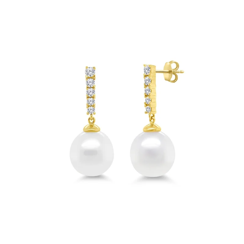 Iconic Earrings-Diamond Bar & Pearl Dangle Earrings