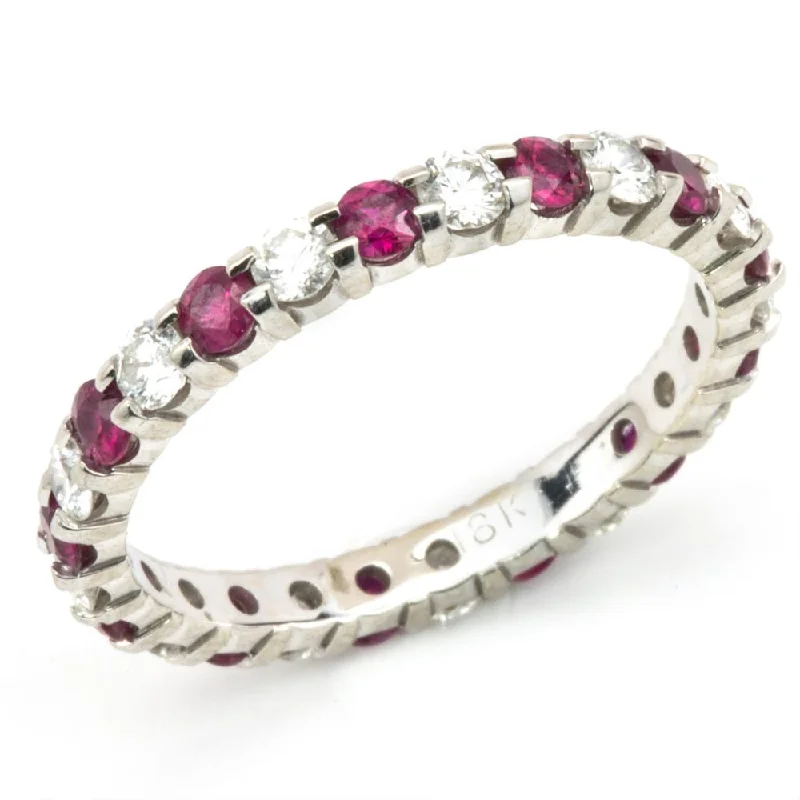 Square Rings-Ruby & Diamond Eternity Wedding Band Anniversary Ring 18K