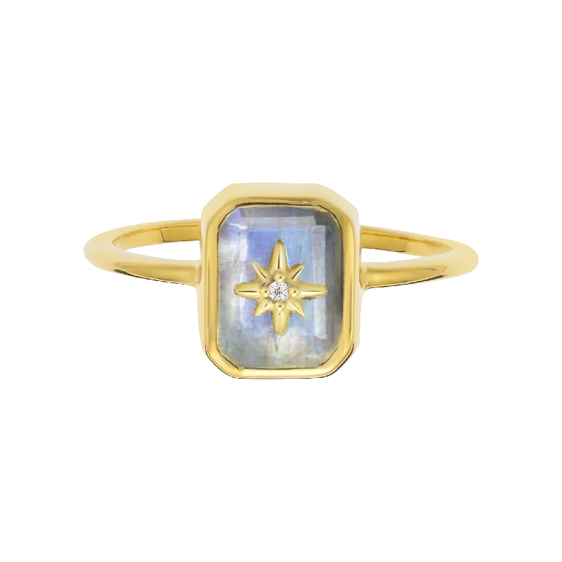 Wedding Set Rings for Men-Rainbow Moonstone & Diamond Wish Upon A Star Ring