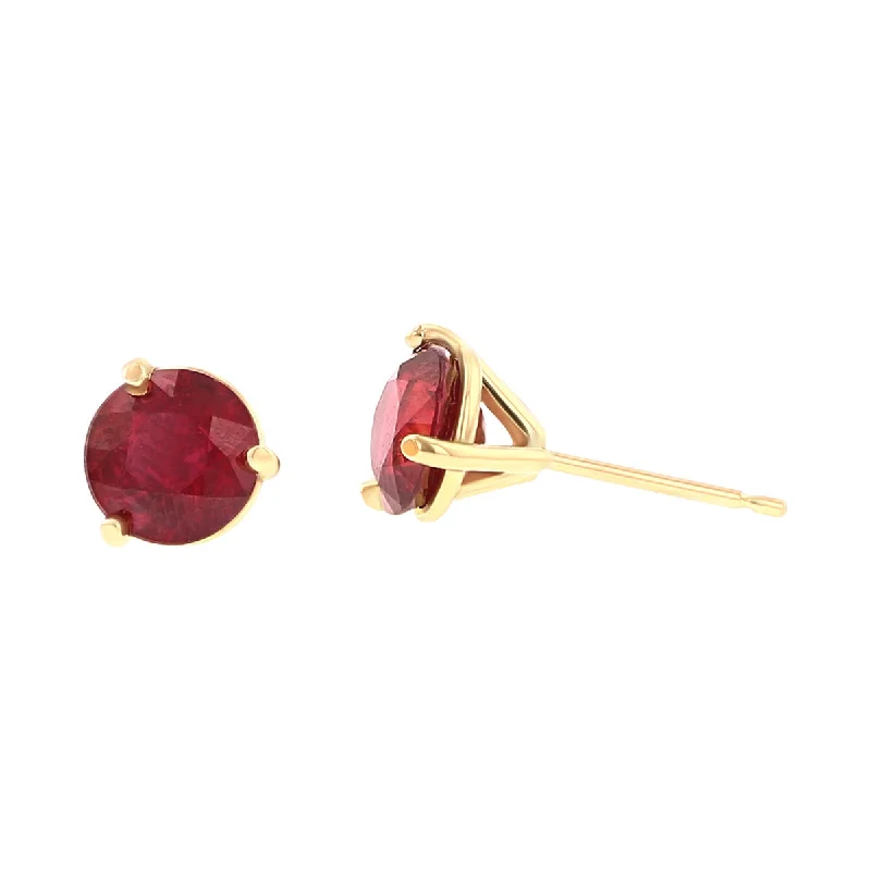 Stylish Earrings-18K Yellow Gold Ruby 3 Prong Stud Earrings