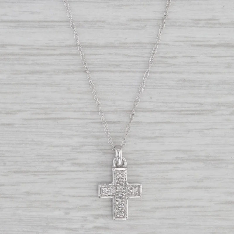 Classic Pendant Necklaces-Diamond Cross Pendant Necklace 14k White Gold 18" Rope Chain