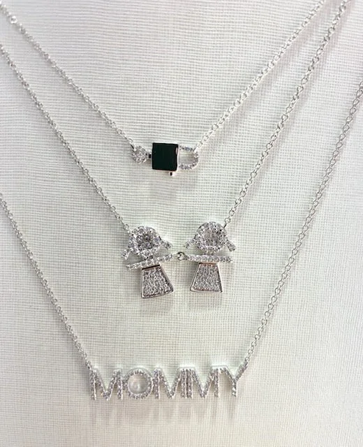 Mixed Metal Necklaces-14K White Gold Diamond Girl +Girl Necklace