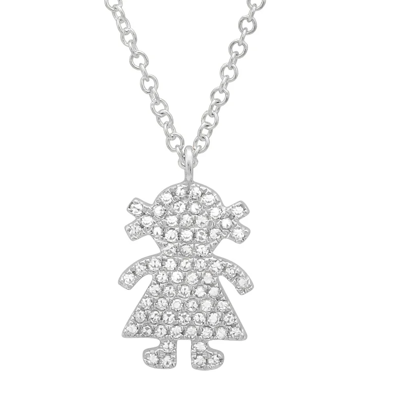 Pearl Necklaces-14K White Gold Diamond Girl Pendant