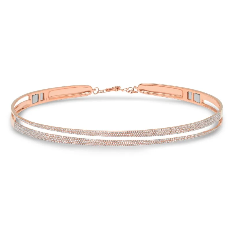 Natural Gemstone Necklaces-14K Rose Gold Pave Diamond Split Choker Necklace