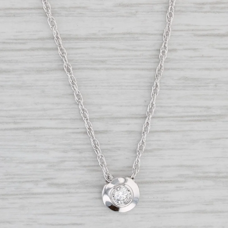 Oval Pendant Necklaces-0.14ct VS2 Diamond Solitaire Pendant Necklace 14k White Gold 19.5" Rope Chain