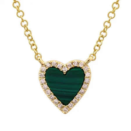 Engraved Necklaces-14k Yellow Gold Malachite Heart Necklace