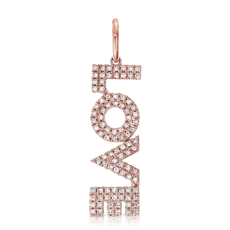 Topaz Necklaces-14K Rose Gold Diamond "Love" Drop Charm Pendant