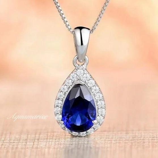 Elegant Necklaces-Vera Sapphire Necklace- Sterling Silver