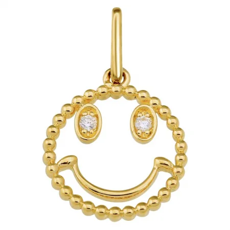 Heart-Shaped Necklaces-14K Yellow Gold Smiley Face Diamond Necklace Charm