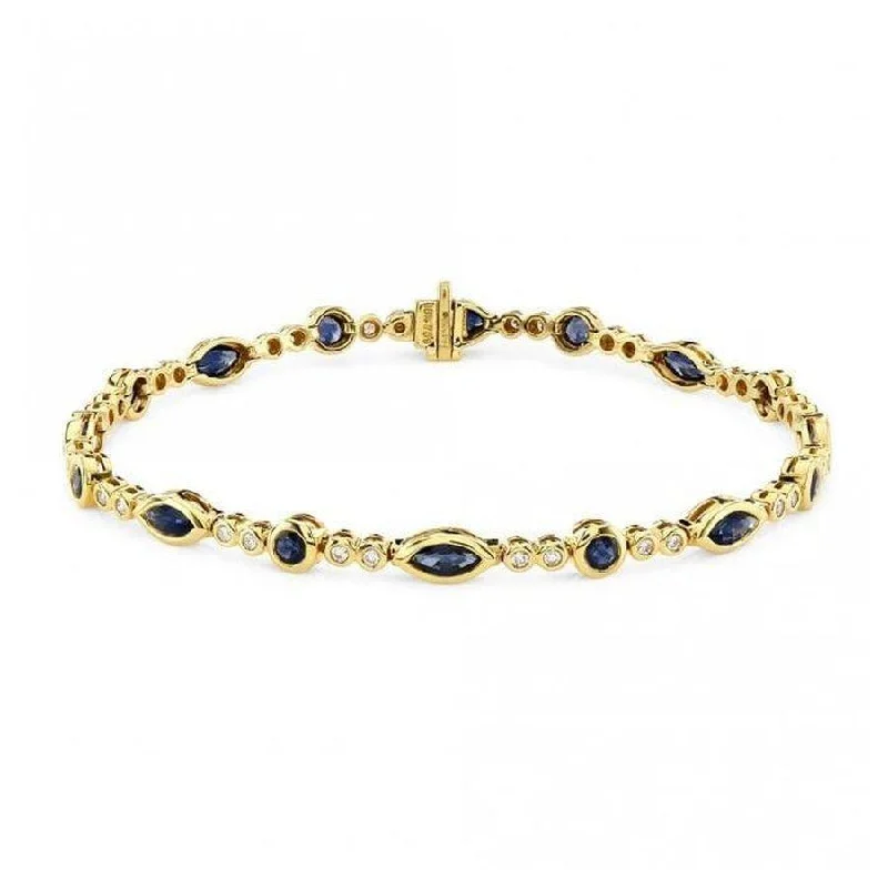 Men's Leather Bracelets-18ct yellow gold Sapphire & Diamond bracelet