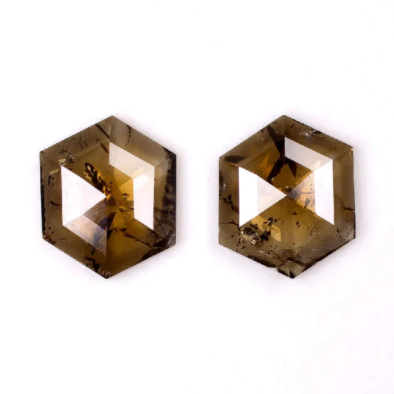 Chic Earrings-1.30ct NATURAL ROSE CUT DIAMOND PAIR RUSTIC STUD EARRINGS HEXAGON BROWN DANGLE