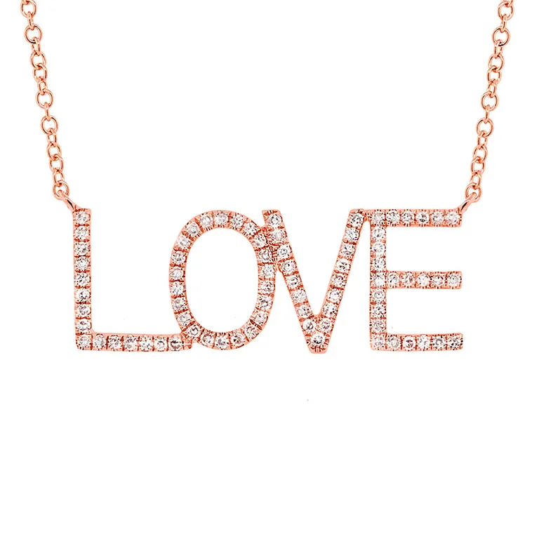 Elegant Gold Necklaces-14K Rose Gold Diamond "LOVE" Necklace