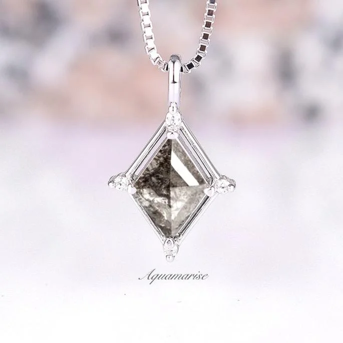 Modern Necklaces-Galaxy Raw Salt & Pepper Diamond (Herkimer Diamond) Pendant Necklace- Sterling Silver