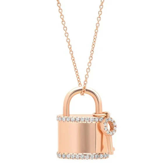 Minimalist Pendant Necklaces-14K Rose Gold Diamond Locket And Key Necklace