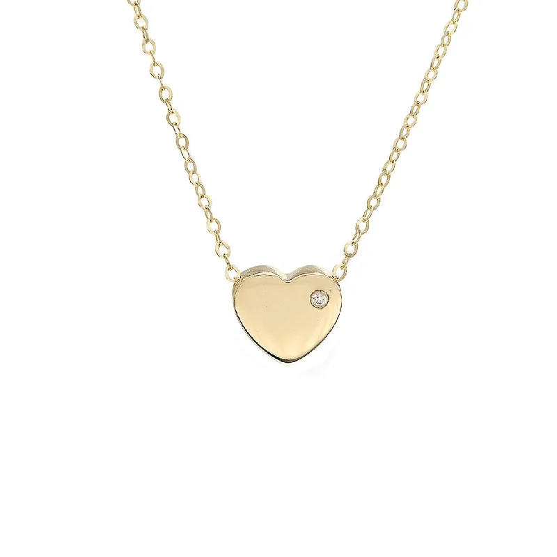 Gold and Silver Necklaces-14K White Gold Diamond High Polished Heart Necklace