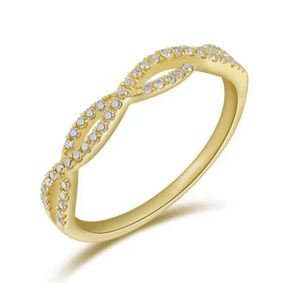 Square Rings-14K Gold Crossover Ring with Diamonds