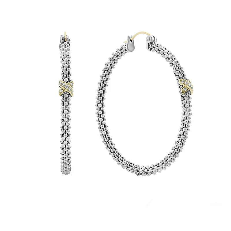 Tortoise Earrings-Large X Diamond Caviar Hoop Earrings