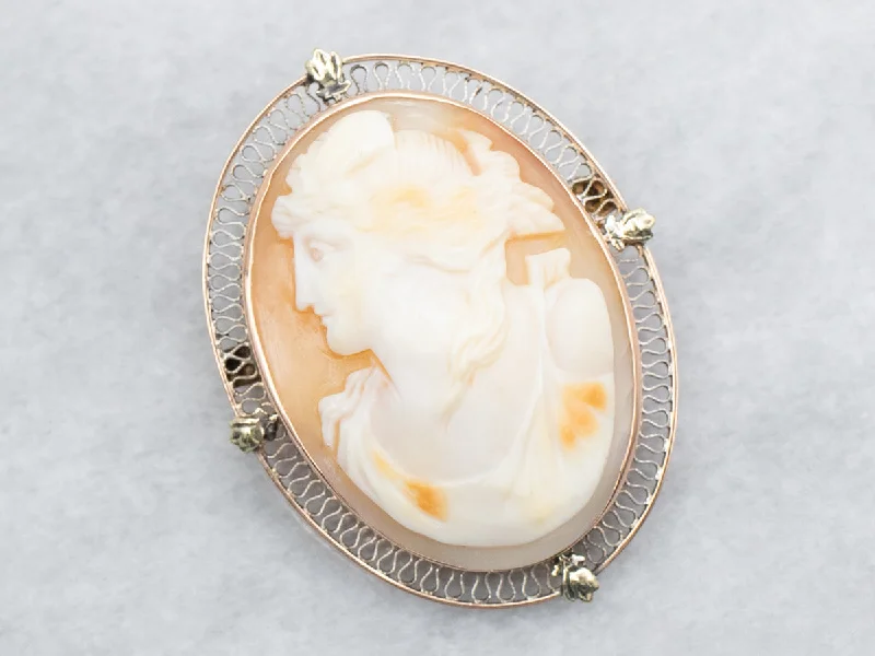 Colorful Brooch-Vintage Gold Cameo Brooch