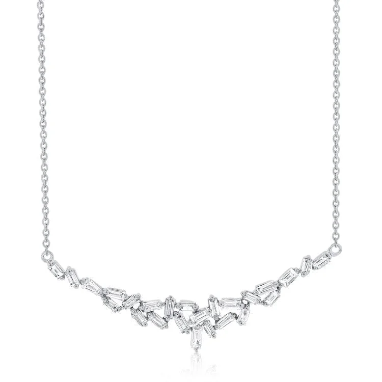 Simple Necklaces-14K White Gold Staggered Baguette Diamond Necklace