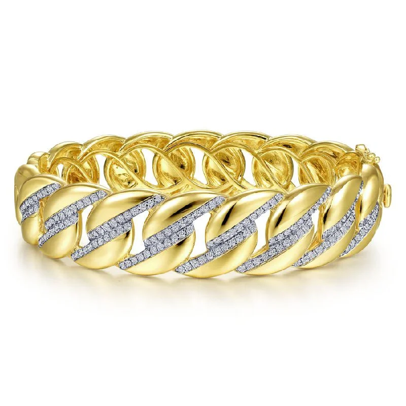 Stone Studded Bangles-Gabriel & Co. - BG4204-65Y45JJ - 14K Yellow Gold Chain Link Bangle with Diamond Pavâ€š Stations