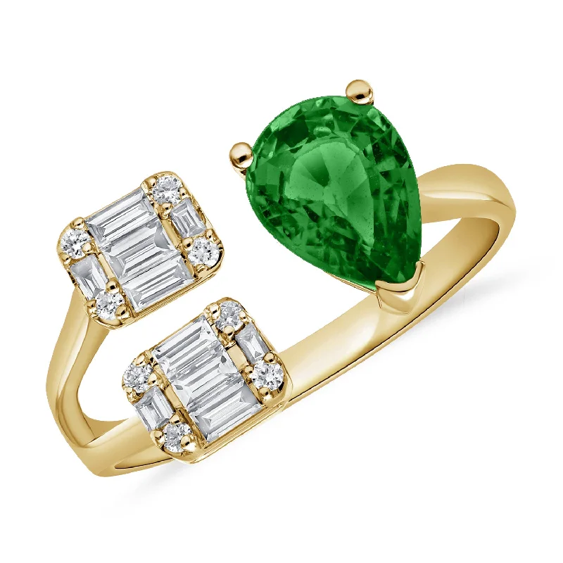 Solitaire Rings-1.43ct Baguettes & Round Diamond Illusion set Ring with Pear Shape Colored Stone