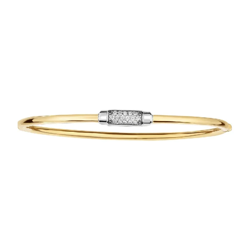 Large Bangles-14kt 7" Yellow+White Gold Shiny Domed Bangle with Center Element with 0.14ct. Diamond with Box Clasp AUYWBG1100-07