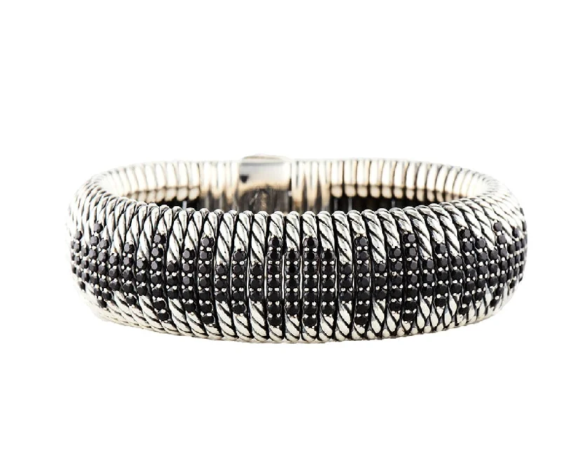 Unique Gold Bangles-David Yurman 3.66ctw Black Spinel Tempo Bangle Bracelet in Sterling