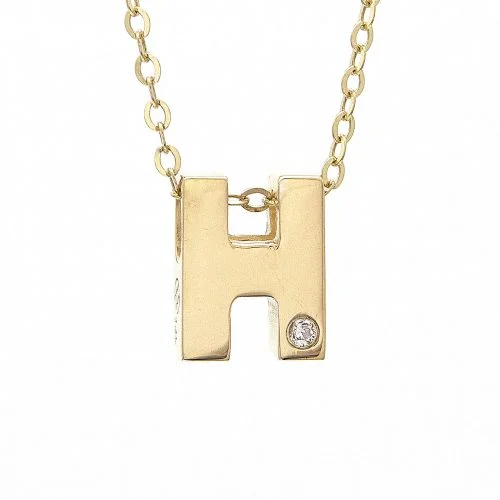 Thick Chain Necklaces-14K Yellow Gold Initial "H" With Diamond Necklace