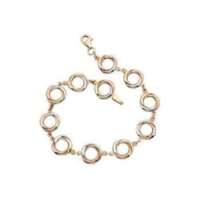 Vintage Silver Bracelets-9ct Yellow, White & Rose Gold Ring Link Bracelet