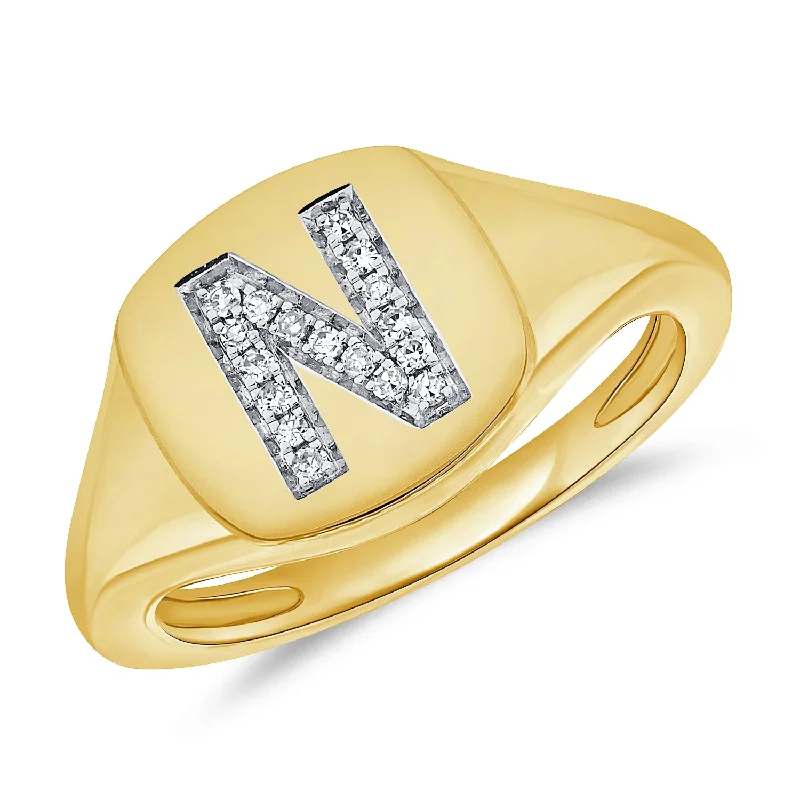 Luxury Diamond Rings-Personalized N Initial Diamond Ring in 14K Gold