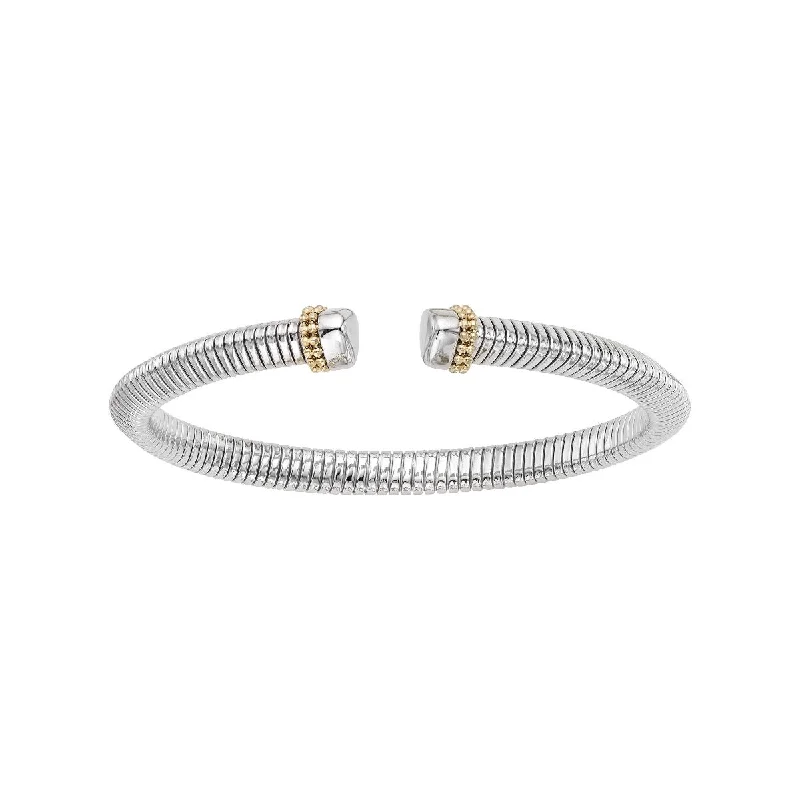 Designer Gold Bangles-14K White Gold Tubogas Bead Bangle WYBG8346