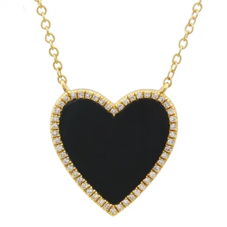 Ethnic Necklaces-14k Yellow Gold Onyx Heart Necklace