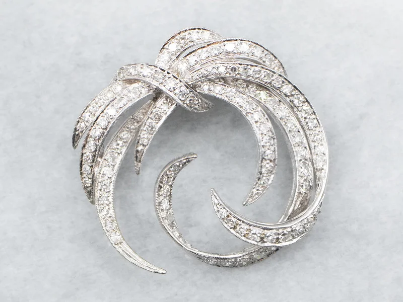 Small Brooch-Retro Era Swirling Diamond Brooch or Pendant