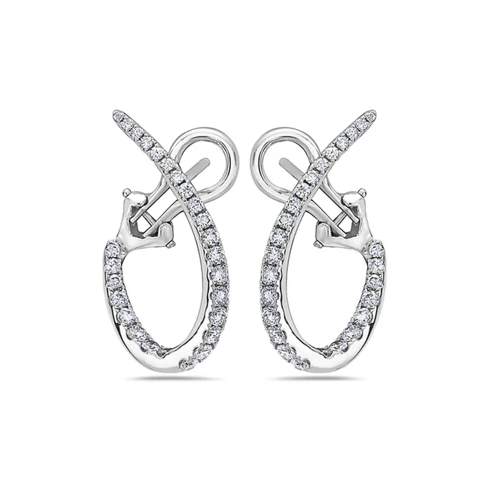 Opal Earrings-Diamond Oval Hoop Earrings in 18K White Gold