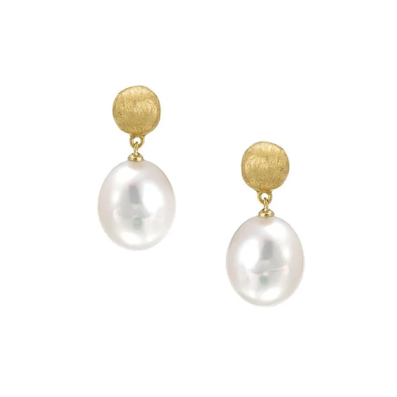 Large Drop Earrings-Africa 18K Yellow Gold Pearl Drop Earrings