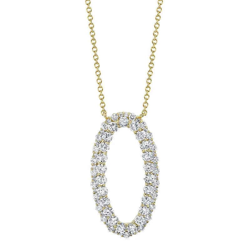 Oval Pendant Necklaces-14K Yellow Gold Diamond Oval Necklace