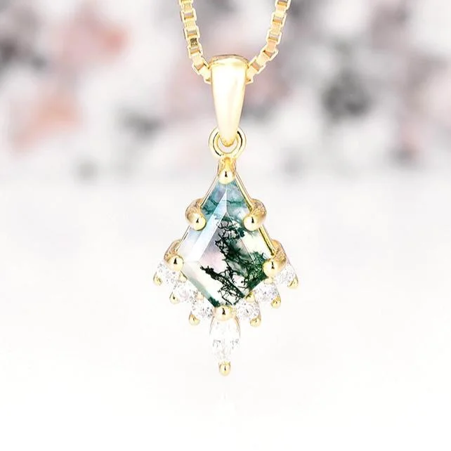 Romantic Necklaces-Skye Kite™  Kite Green Moss Agate Necklace- 14K Yellow Gold Vermeil