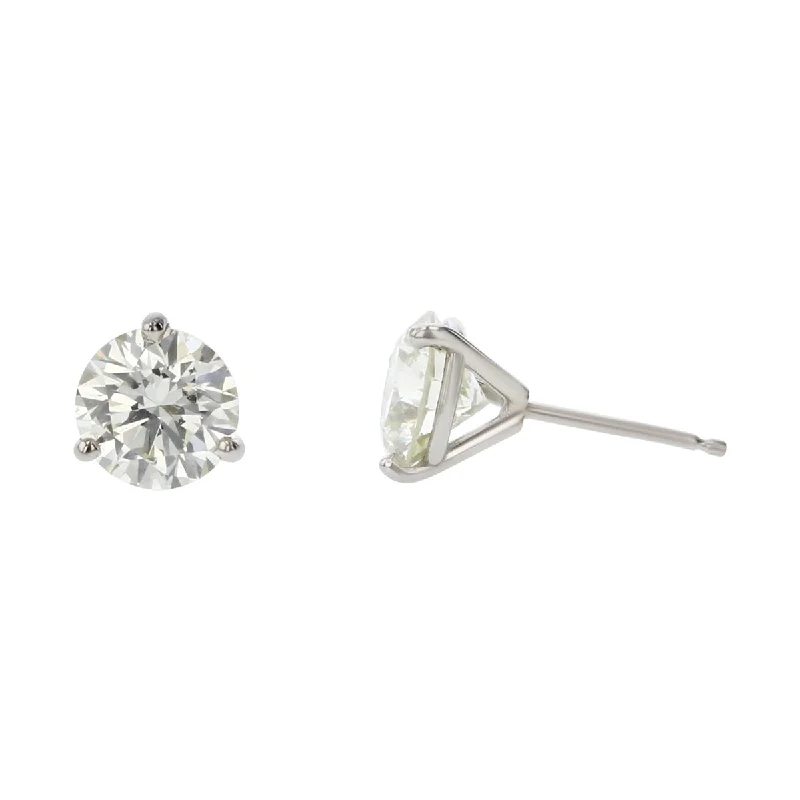 Fancy Earrings-Round Brilliant Diamond 3-Prong Stud Earrings in 14K White Gold