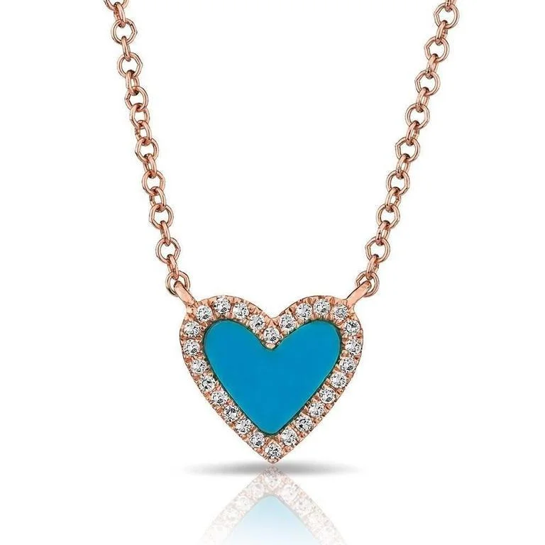 Romantic Pendant Necklaces-14K Yellow Gold Turquoise Heart Necklace