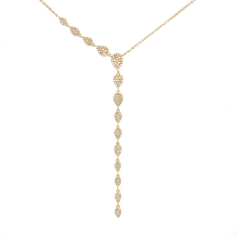 Ethnic Necklaces-14K Yellow Gold Diamond Teardrop Lariat Necklace