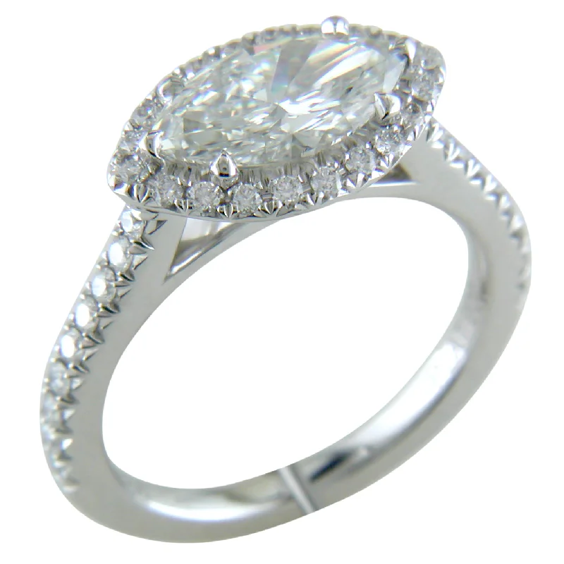 Unique Diamond Engagement Rings-Marquise Shape Brilliant 1.25 Carat Diamond Platinum Diamond Halo Engagement Ring