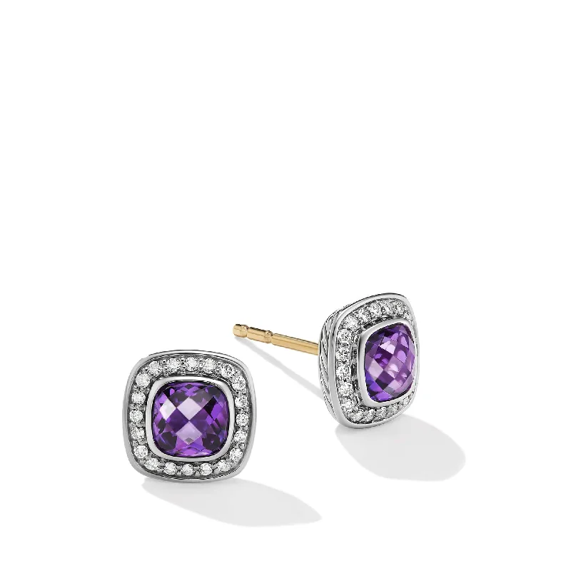 Iconic Earrings-Petite Albion Stud Earrings in Sterling Silver with Amethyst and Pave Diamonds