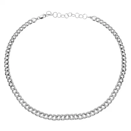 Flower Necklaces-14K White Gold Diamond Cuban Link Choker