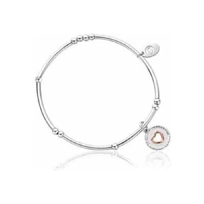 Premium Bracelets-Silver & 9ct Rose Gold Cariad Morse Code Beaded Stretch Bracelet