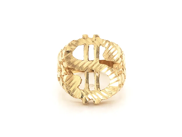 Silver Plated Rings-Mens Gold Dollar Sign Nugget Ring in 14k Yellow Gold