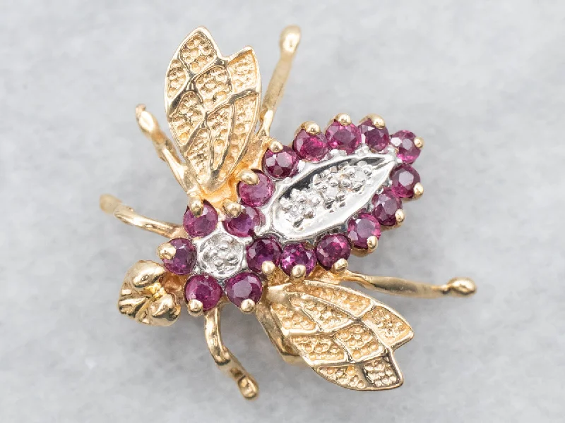 Gold Floral Brooch-Ruby and Diamond Bumble Bee Brooch